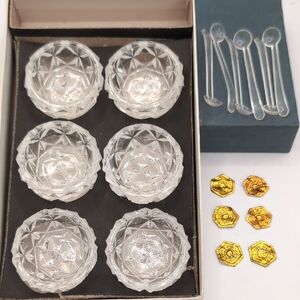 Vintage Central Glass Seoul Korea - Six 6 Clear Glass Cubist Design Salt Cellars
